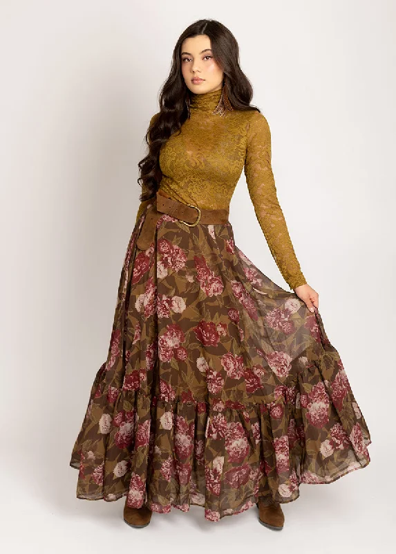 Annah Skirt in Bistre Floral velvet skirt luxury