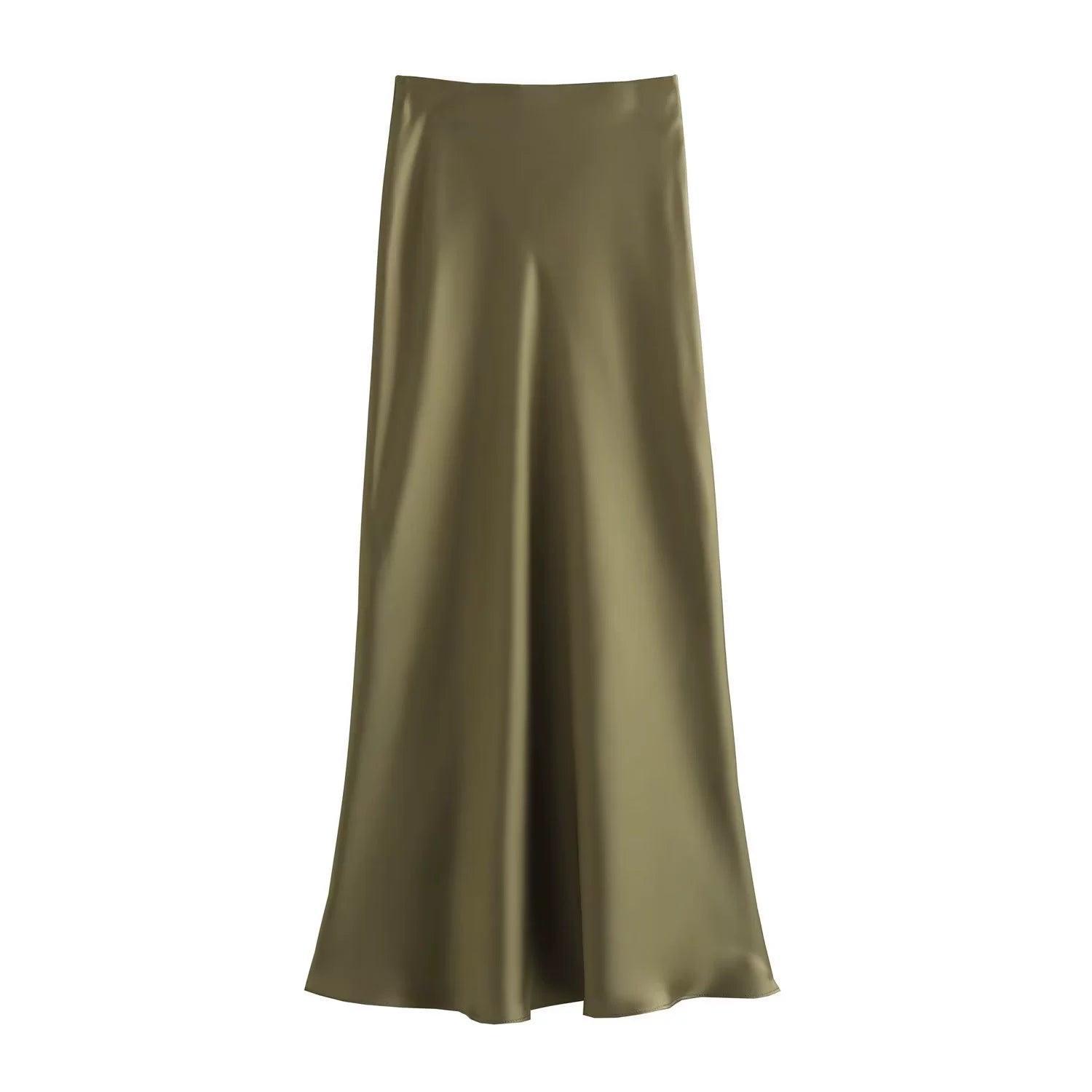 Ladies Solid Color Satin Midi Skirt 5515 high slit skirt