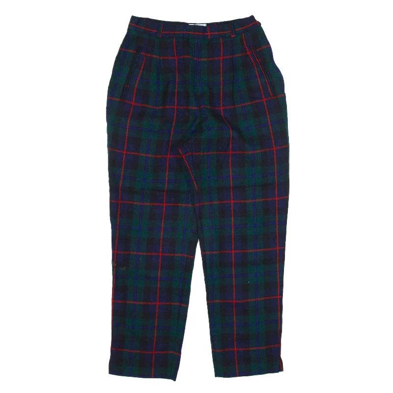 Pleated Check Trousers Green Regular Tapered Wool Womens W26 L25 Trousers Recommended Stylist