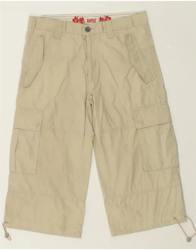 RIFLE Womens Capri Cargo Trousers W29 Medium Beige Cotton Trousers Custom Made