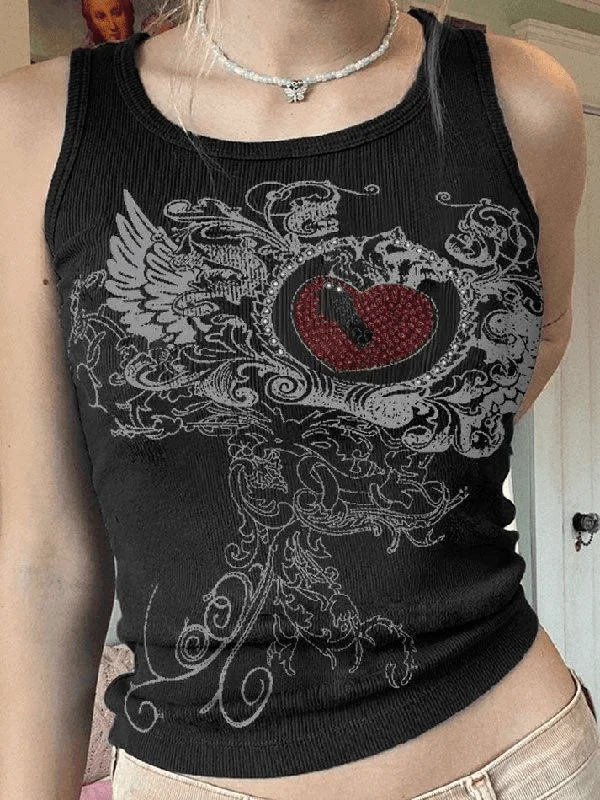 Heart Rhinestone Rib Crop Tank Top boho tank top