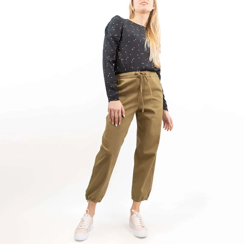 Hush Washed Khaki Green Crop Wide Leg Stretch Trousers with Pockets Trousers Yoga Stretchy