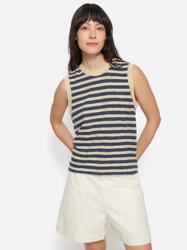 Cotton Slub Stripe Tank | Blue turquoise tank top