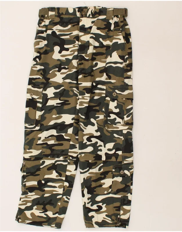 VINTAGE Womens Straight Cargo Trousers Medium W30 L28  Khaki Camouflage Trousers Essential Wardrobe