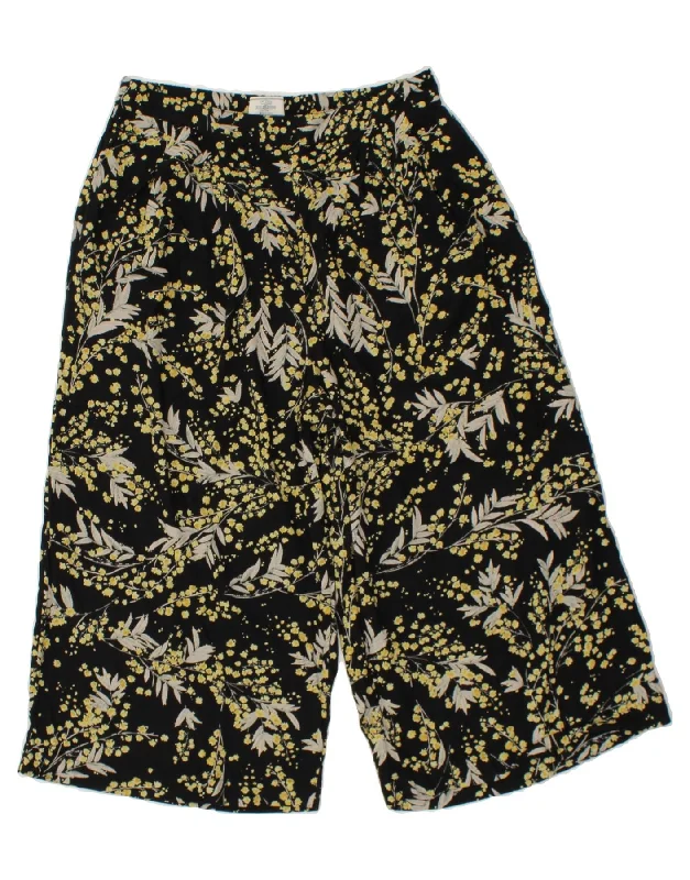 FAT FACE Womens Wide Leg Capri Trousers UK 12 Medium W30 L22 Black Floral Trousers Palazzo Wide Leg