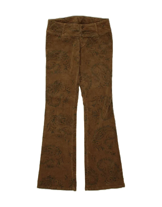 BENETTON Womens Bootcut Casual Trousers IT 44 Medium W34 L33 Brown Paisley Trousers Canvas Durable