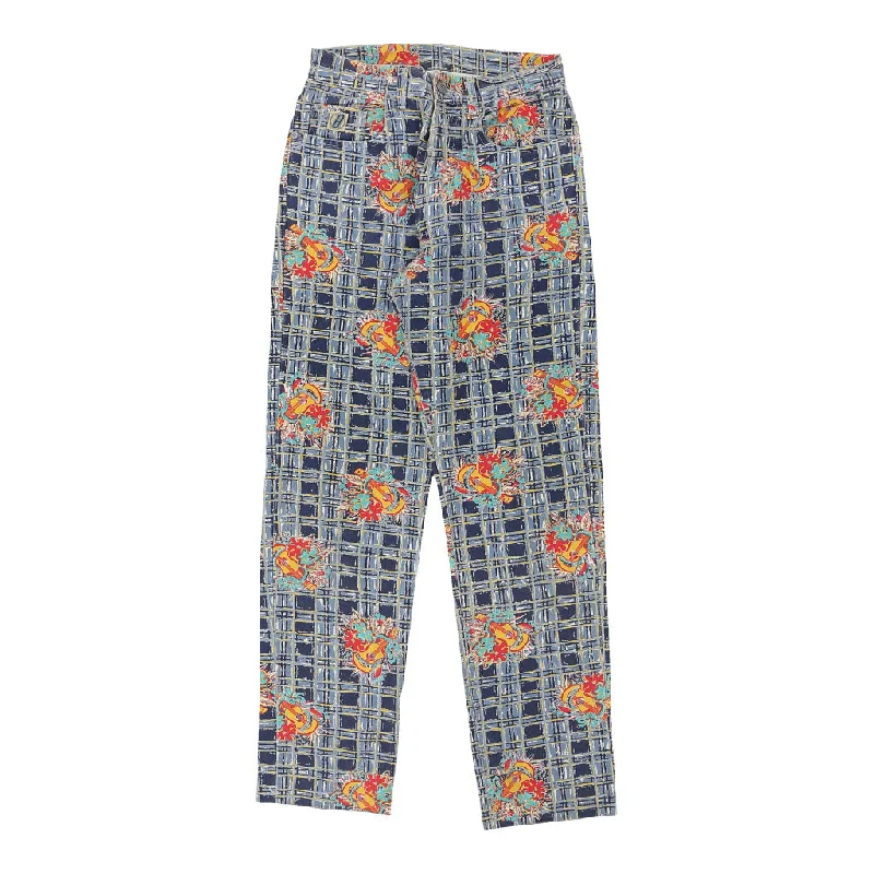 Banana Moon Checked Trousers - 28W UK 10 Blue Cotton Trousers chic fashionable