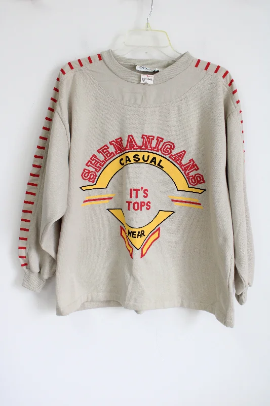 NEW Shenanigans Tan Red Casual Wear It's Tops Sweatshirt | L Hoodie with Toggle Buttons Decorative Unique