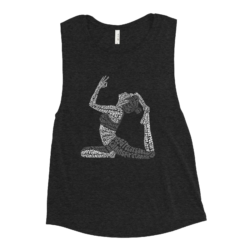 Beautiful Yoga Pose w/ Yoga Words - Ladies’ Muscle Tank  - Black athletic tank top