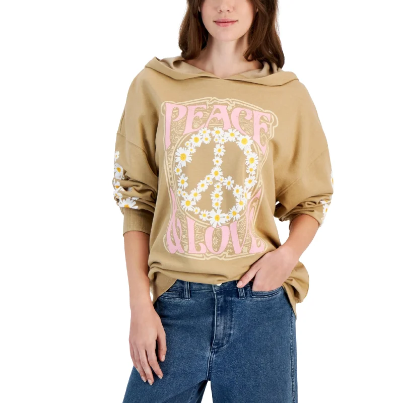 REBELLIOUS ONE - Peace & Love Graphic-Print Hoodie Hoodie with Double Zipper Versatile Adjustable