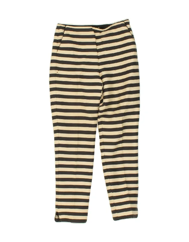 BODEN Womens Tapered Casual Trousers UK 8 Small W26 L28 Beige Striped Trousers Satin Smooth