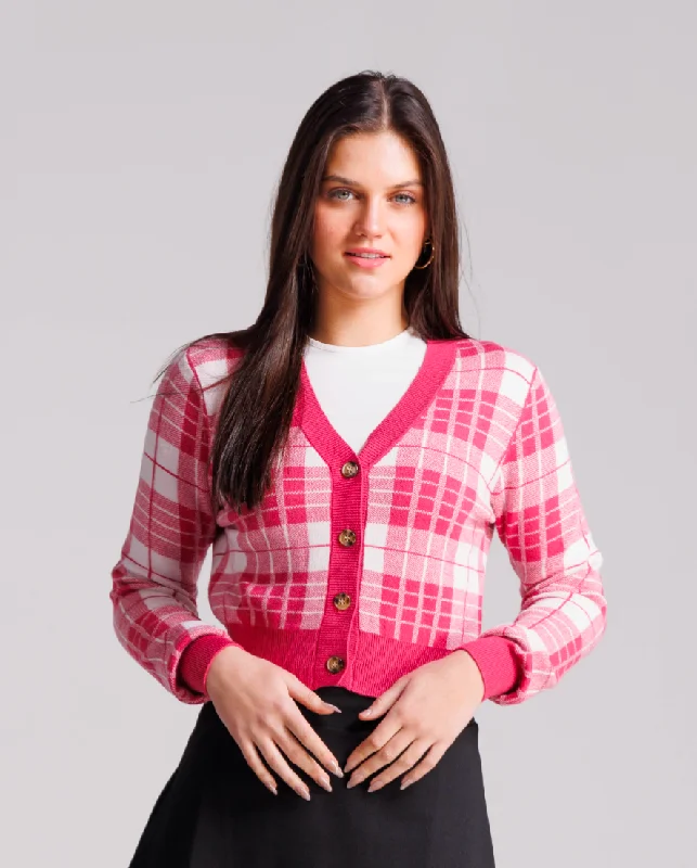 Cable Vneck Plaid Cardigan Bright Pastel Dark