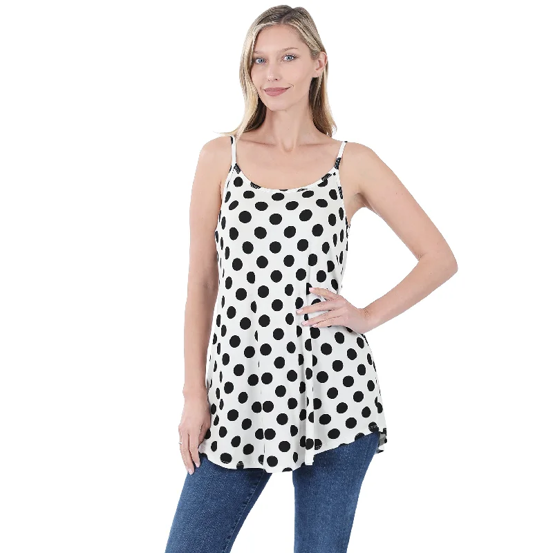 Zenana Womens Polka Dot Spaghetti Strap Cami Tank graphic tank top