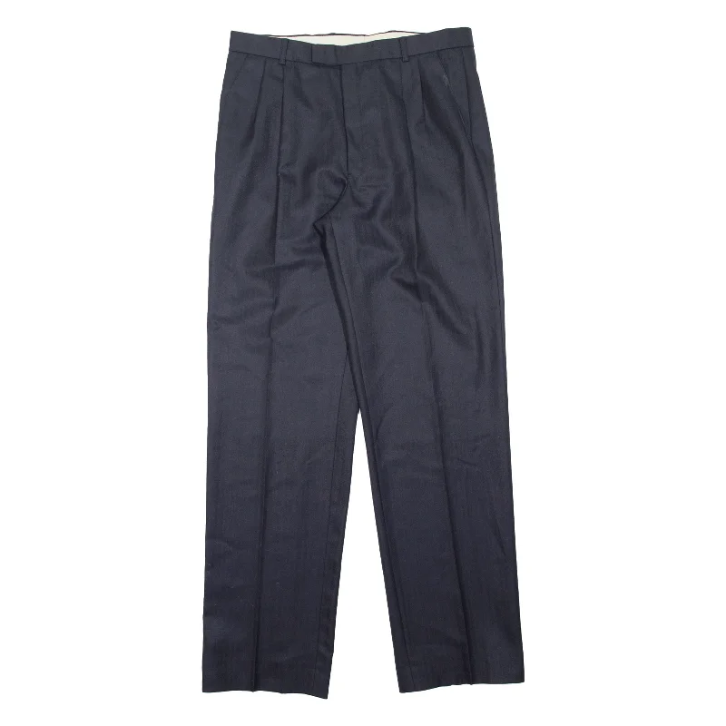 THE LABEL Pleated Womens Trousers Blue Regular Straight Wool W33 L33 Trousers stylish elegant