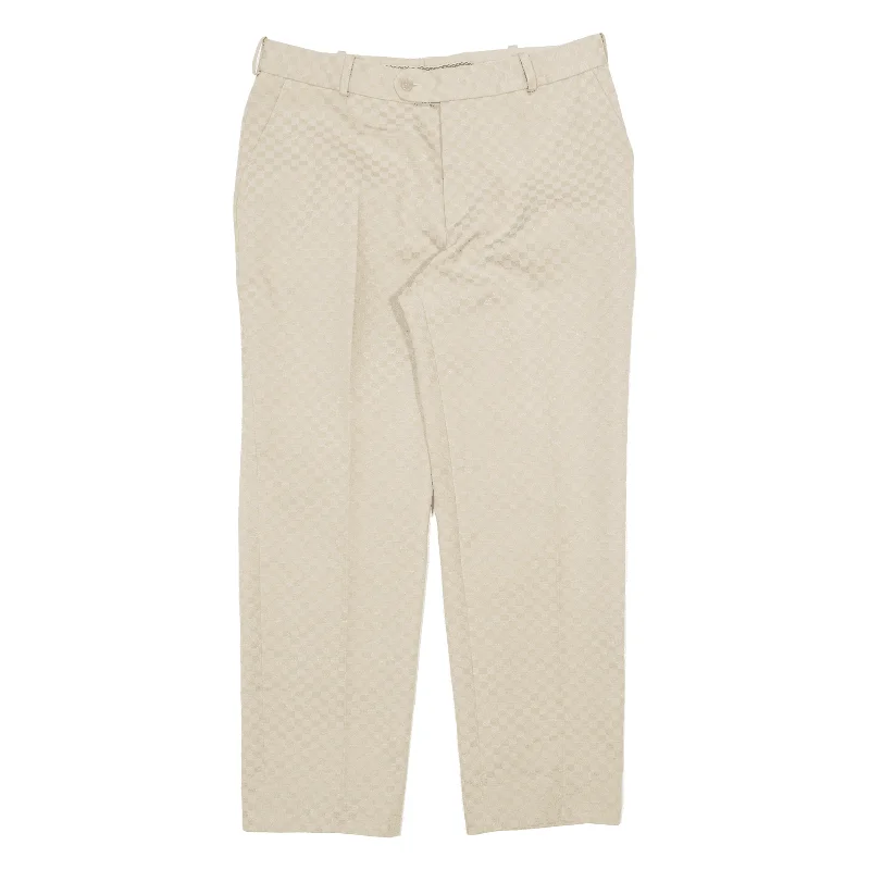 Check Sparkle Womens Trousers Beige Relaxed Straight 90s W35 L29 High Waist Slim Fit Ankle Length