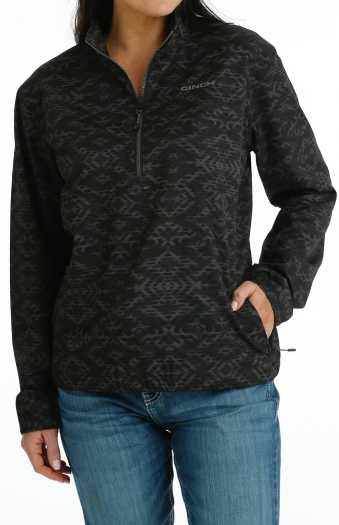 Cinch Women’s Black Aztec 1/4 Zip Pullover Deep Neck Pullover