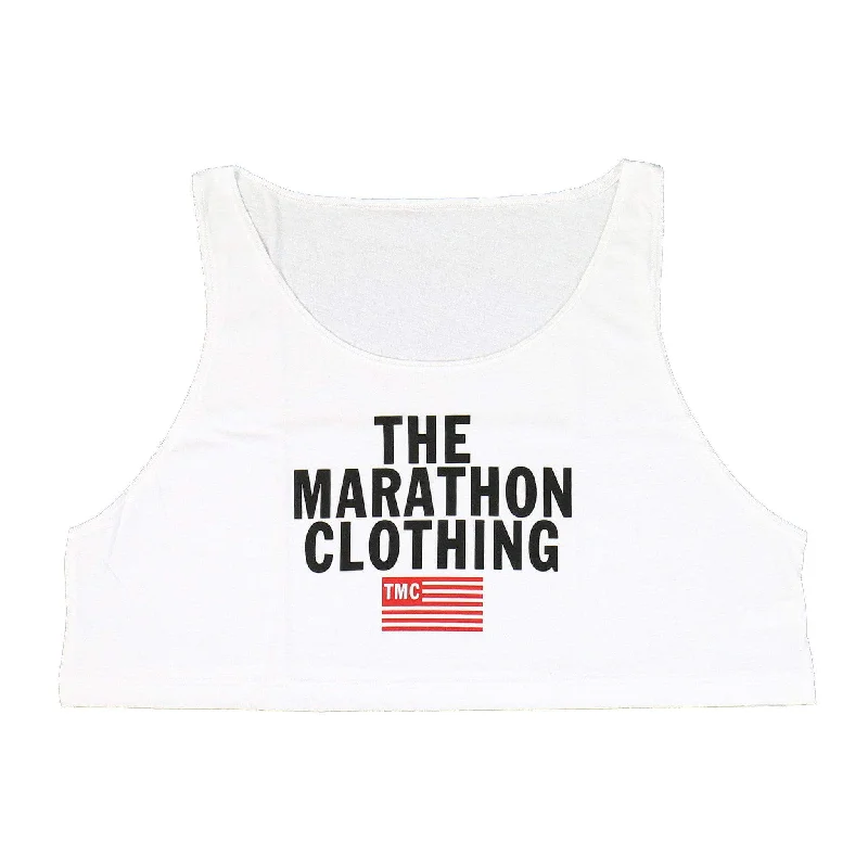 TMC Stacked Logo Crop Tank - White turquoise tank top