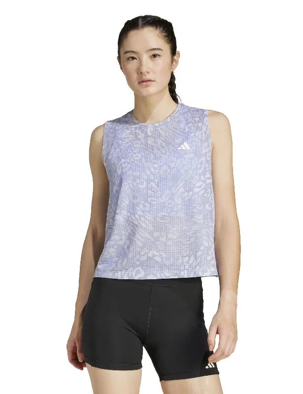 Own the Run CLIMACOOL 3-Stripes Tank Top - Dash Grey/Violet Tone relaxed fit tank