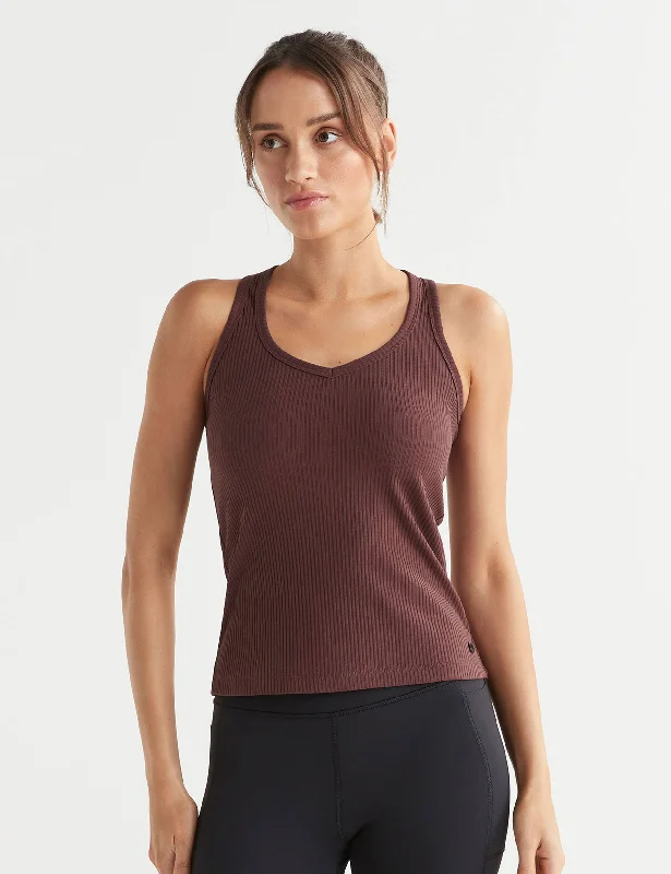 Leera Ribbed Tank - Burgundy low neck tank