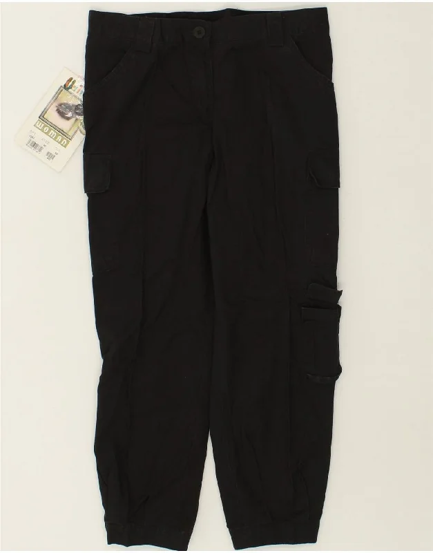 UNIVERS Womens Capri Cargo Trousers IT 40 Small W26 L22 Black Cotton Trousers versatile all-occasion