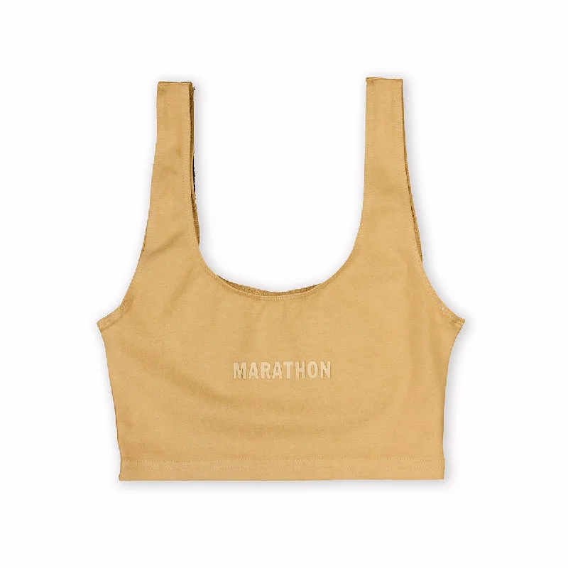 Women's Marathon Cropped Tank - Khaki silver tank top