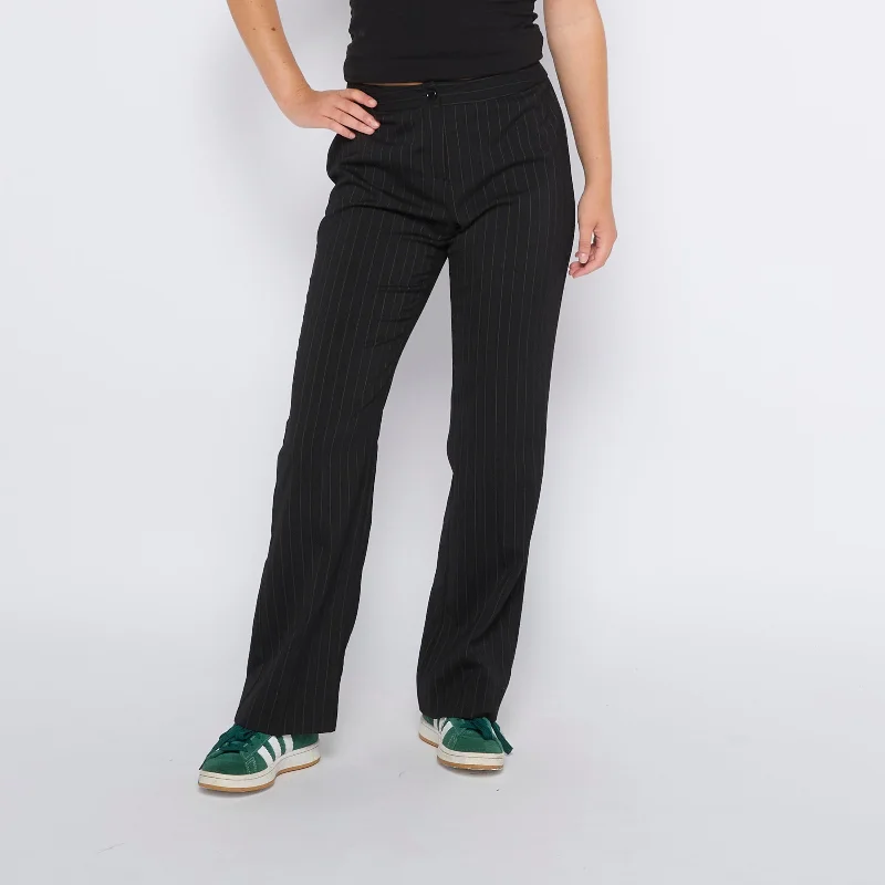 Pinstripe High Waisted Trousers - UK 8 Trousers Leather Faux