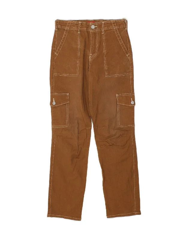 DICKIES Womens Straight Cargo Trousers W26 L28 Brown Cotton Trousers Elastic Waist Soft