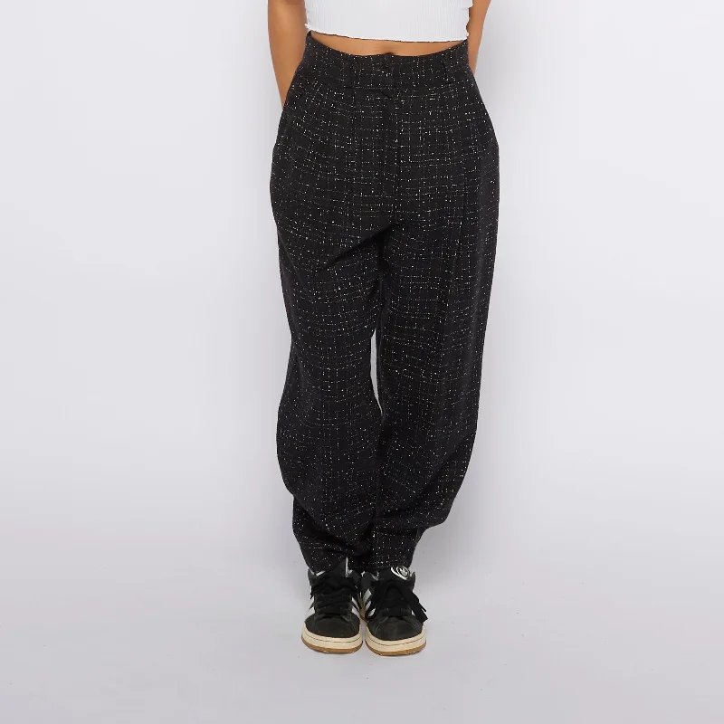 Tweed High Waisted Slouchy Trousers - UK 8 Trousers Fleece Cozy