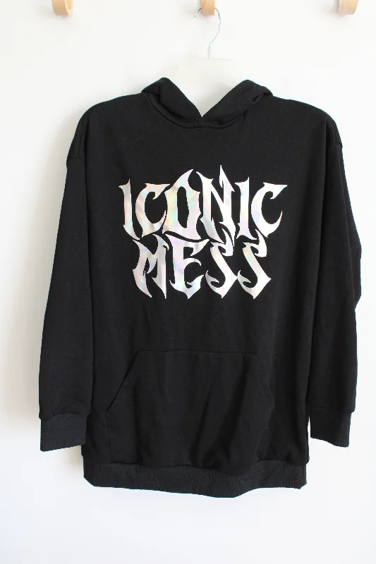 Cider Iconic Mess Black Graphic Oversized Hoodie | XS Hoodie with Longline Fit Extended Stylish