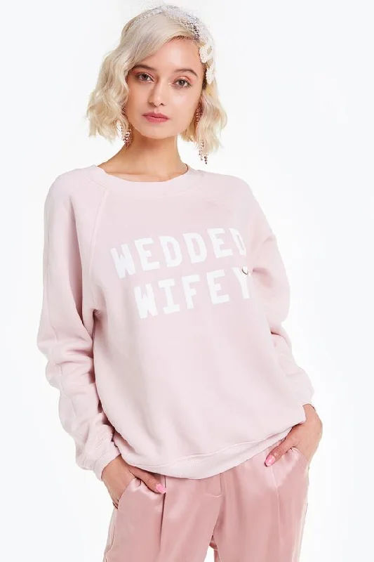 Wedded Wifey Sweatshirt Hoodie with Frayed Bohemian Relaxed