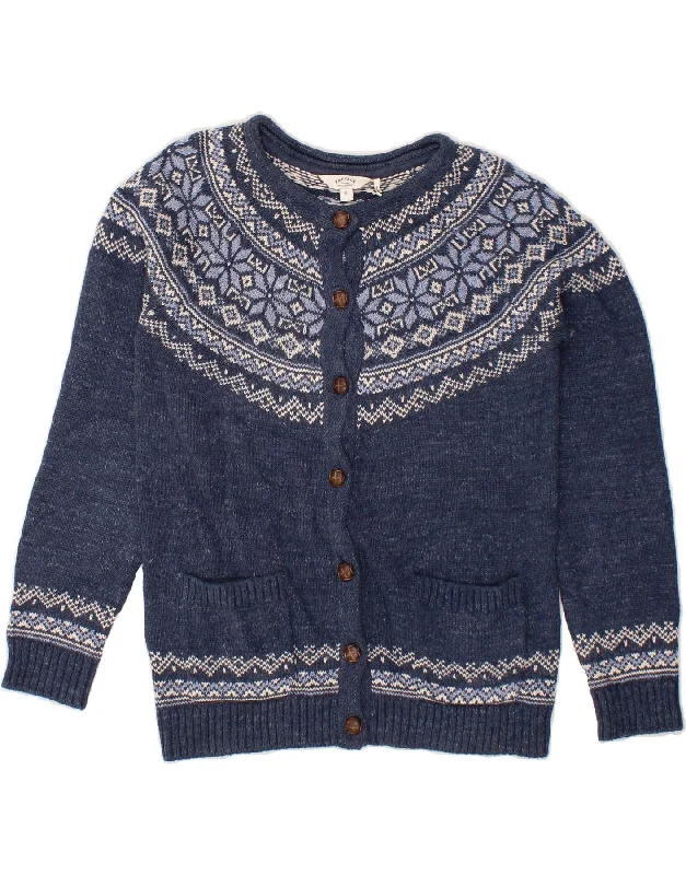 FAT FACE Womens Cardigan Sweater UK 8 Small  Navy Blue Fair Isle Cotton Seamless Knitted Crochet