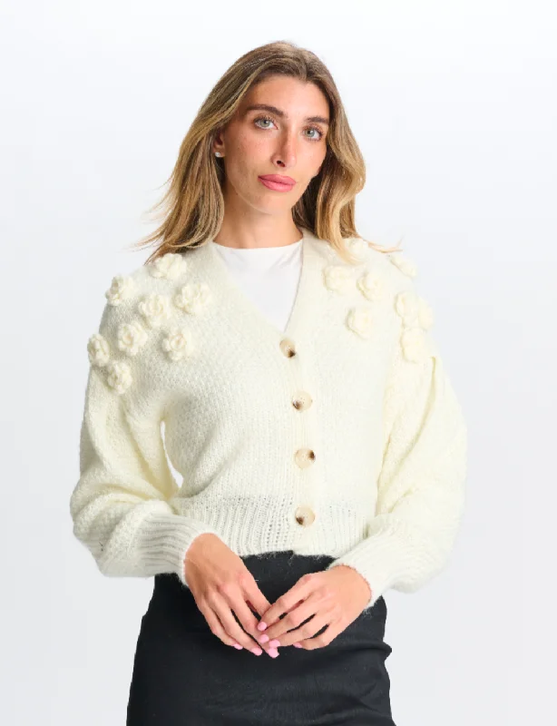 Paper Parachute Flower Trimmed Cardigan Elegant Classic Vintage