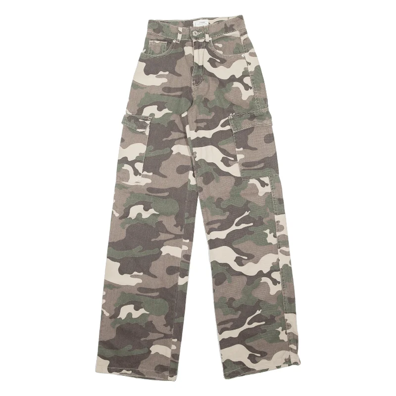 TALLY WEIJL Cargo Camo Womens Trousers Green Regular Wide-Leg W22 L32 Trousers chic elegant