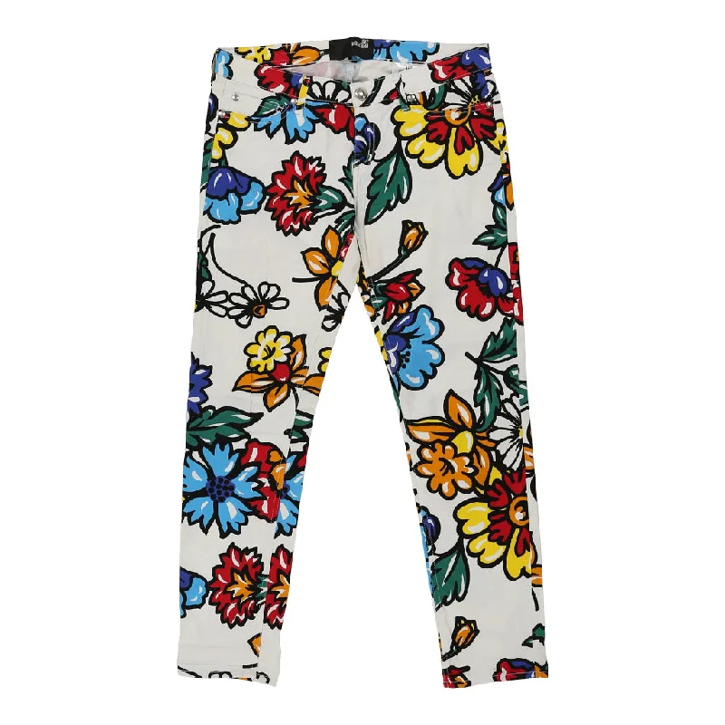 Moschino Floral Trousers - 33W UK 12 White Cotton Trousers Mesh Breathable