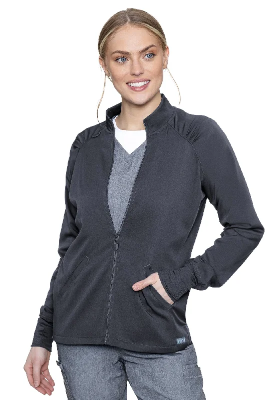 Raglan Warmup JACKET By Med Couture(MC Touch)  XS-3XL / Pewter Hooded Jacket Caped Jacket Shawl Collar Jacket