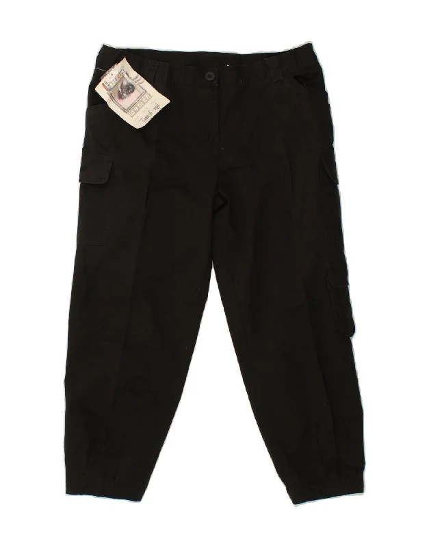 UNIVERS Womens Capri Tapered Cargo Trousers IT 48 XL W32 L28 Black Cotton Trousers Chinos Classic