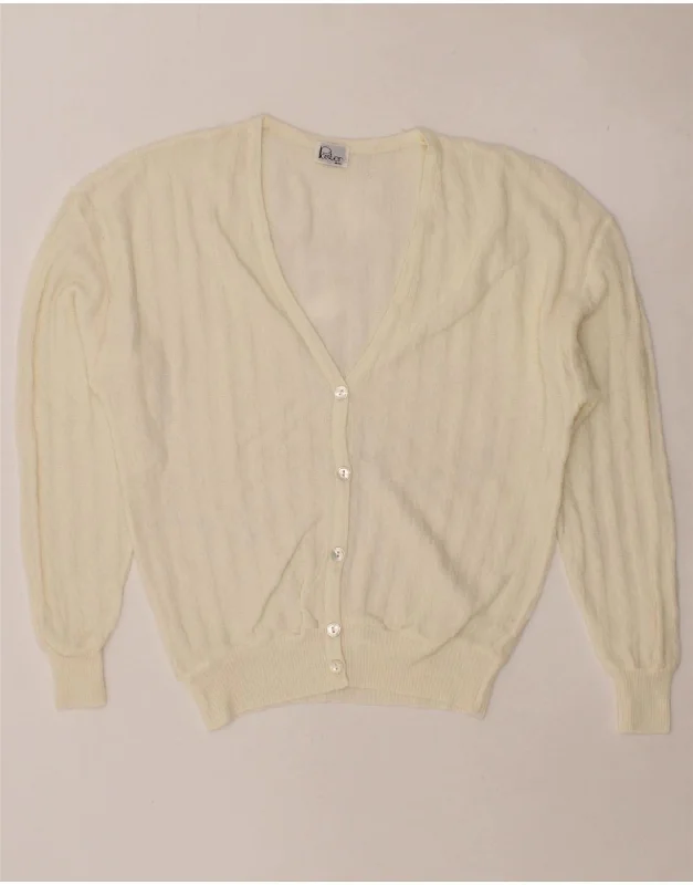 VINTAGE Womens Cardigan Sweater UK 14 Large Off White Wool Lightweight Heavyweight Midweight