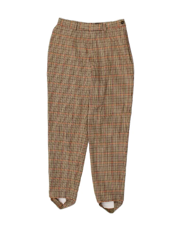 GINO SARTORE Womens Stirrup Casual Trousers W28 L27  Beige Houndstooth Trousers Flared Retro