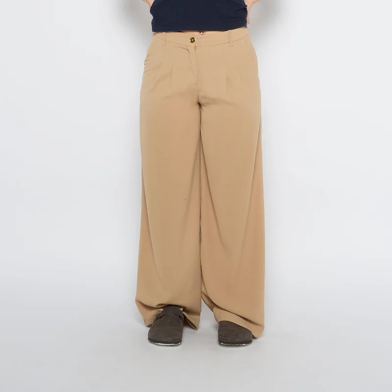 Wide Leg Pleated Trousers - UK 10 Trousers Canvas Durable