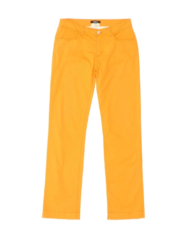 VERSACE Womens Straight Casual Trousers W26 L29 Orange Cotton Trousers Elastic Waist Soft