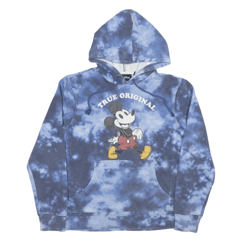 DISNEY Tie Dye Mickey Mouse Hoodie Blue Pullover Womens S Sabrina Neck Pullover