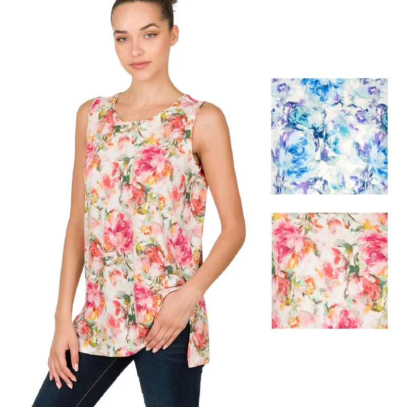 Zenana Womens Floral Print Sleeveless Tank Top tie dye tank