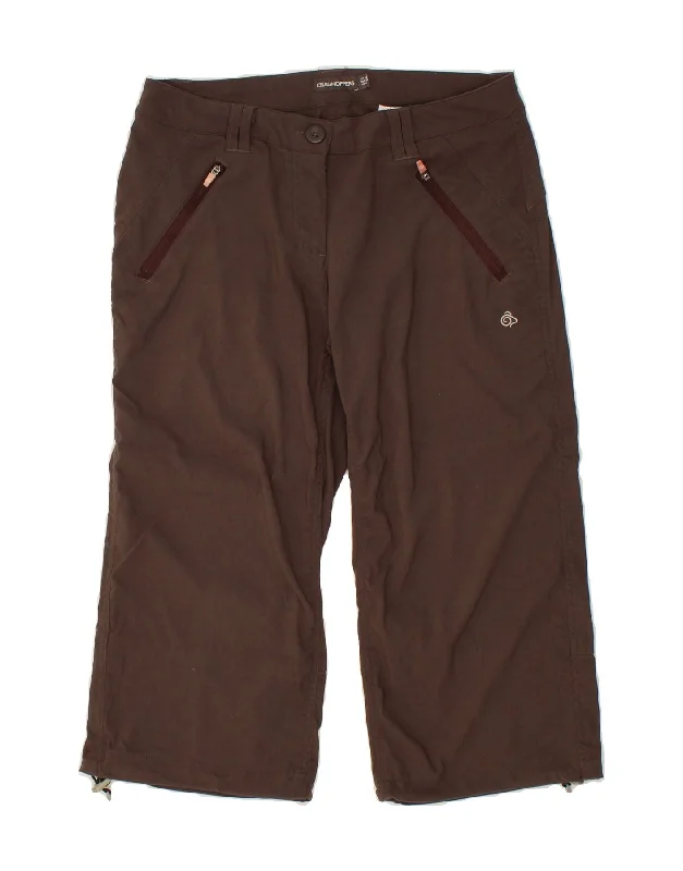 CRAGHOPPERS Womens Capri Trousers UK 10 Small W32 L19 Brown Polyamide Trousers Summer Linen