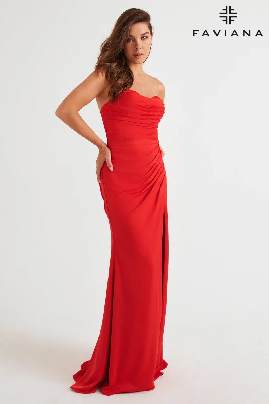 Long Evening Dress With Sweetheart Neckline and Pleating Detail | 11268 Tunics Long Elegant