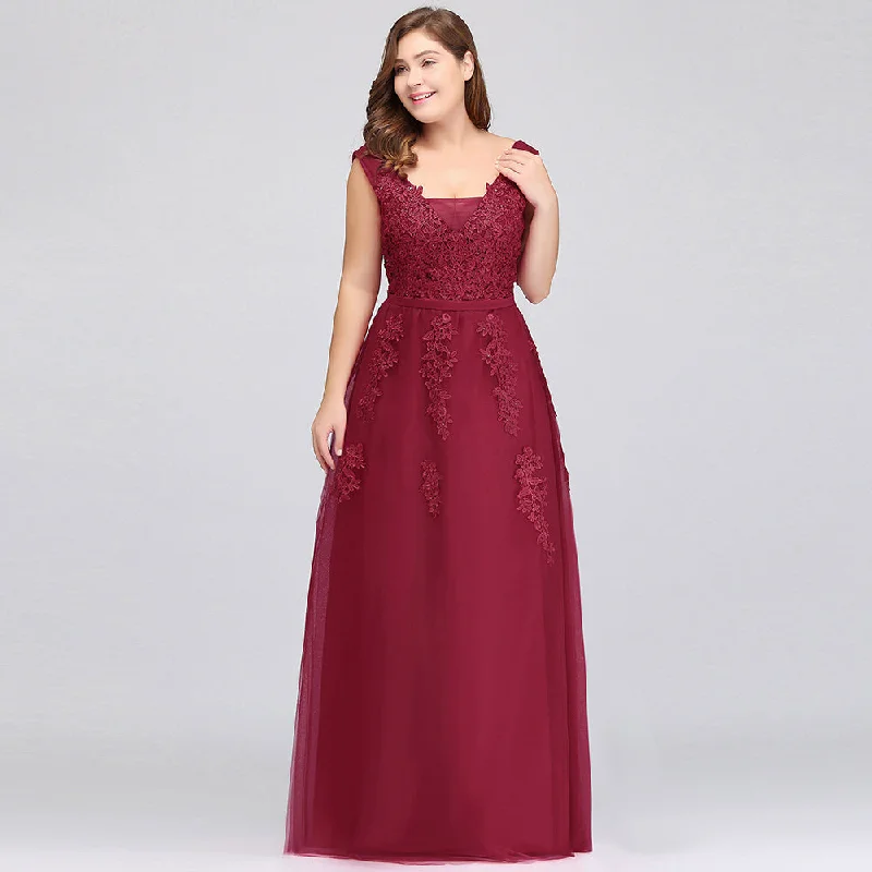 A-Line Bateau Long Plus size Sleeveless Evening Dresses with Appliques Tunics Luxurious premium