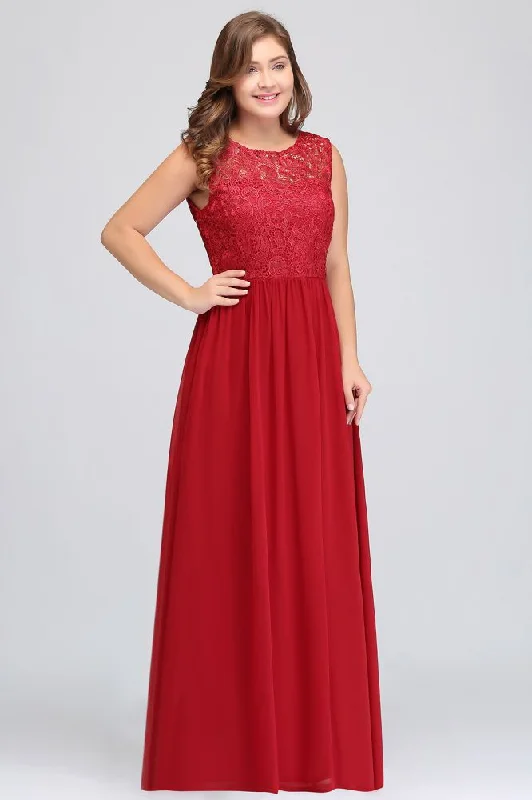 A-Line Crew Floor Length Sleeveless Plus size Lace Chiffon Evening Dresses Tunics Sophisticated sleek