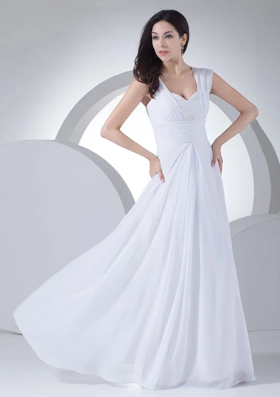 A-line Sweetheart Sleeveless Long Chiffon Evening Dress, Beaded Tunics Party sparkling