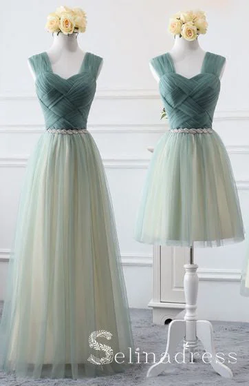 Affordable Green Sage Bridesmaid Dresses Cheap Princess Rhinestone Sash Wedding Party Dresses BRK013 Tunics Modern contemporary