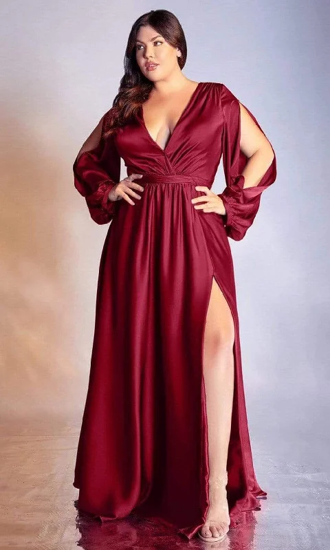 Cinderella Divine - 7475C Plunging V Neck High Slit Long Evening Dress Tunics Yoga stretchy