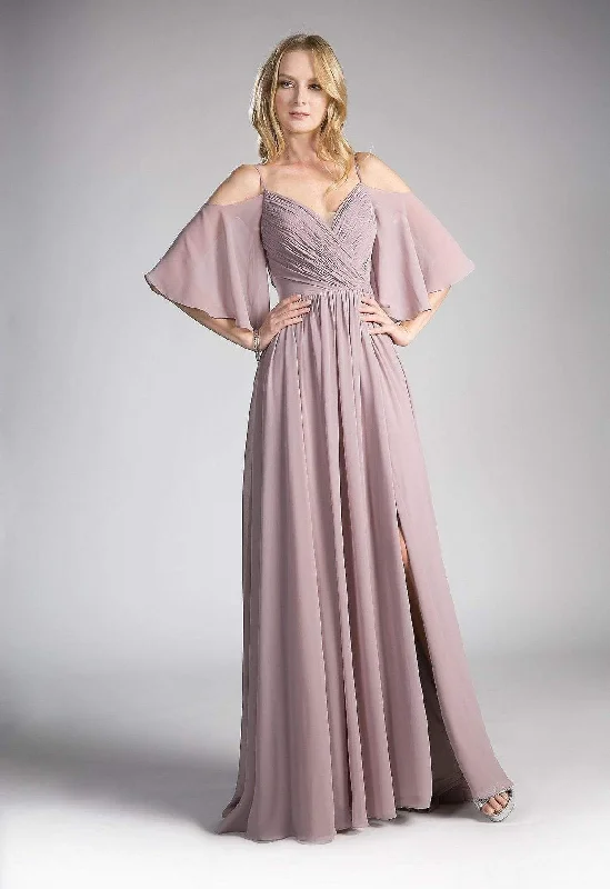 Cinderella Divine - Cold Shoulders Flutter Sleeve Evening Dress CJ267 - 1 pc Dusty Rose In Size 4 Available Tunics Bridal satin